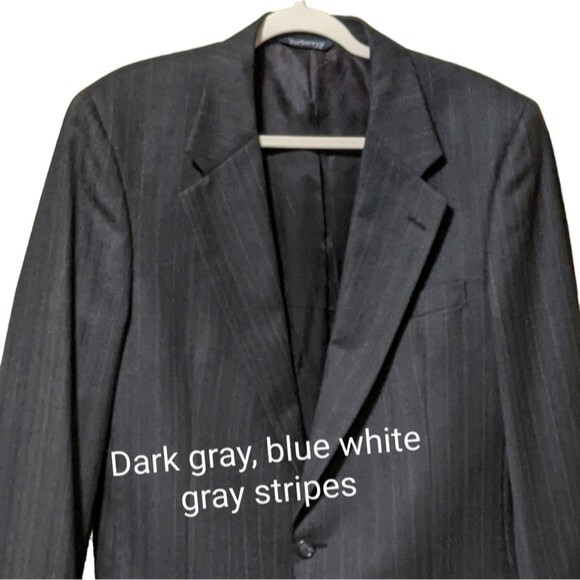 Burberry vintage men's blazer striped wool dark gray FLAW measurements in photos - Picture 10 of 12